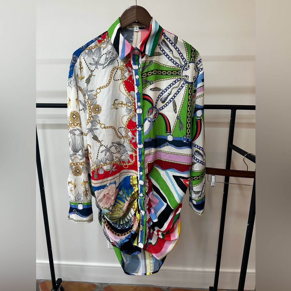 Colorful Nautical Print “Versace style” Women's Dress Blouse Swim Coverup